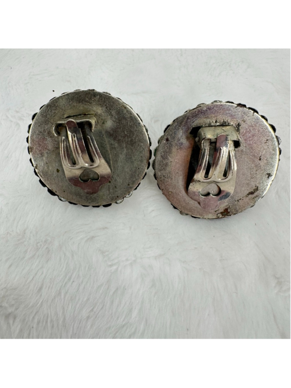 Vintage Clip On Earrings Alpaca Silver Metal & Turquoise Southwestern Western - Picture 4 of 6